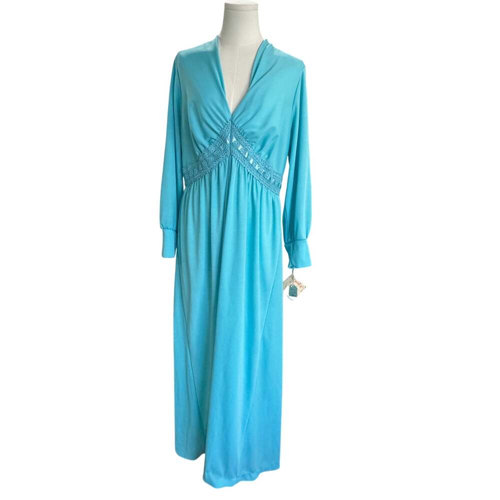 Vintage 1970s Long Sleeve Blue Empire Waist Dress